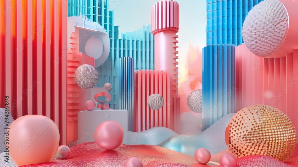 Poster abstract shapes and forms in a whimsical 3d render ai generated illustration