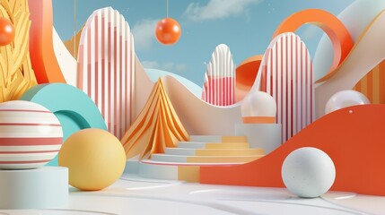 Fototapeta premium Abstract shapes and forms in a whimsical 3D render AI generated illustration