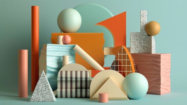 Abstract shapes and textures telling a family story through 3D  AI generated illustration