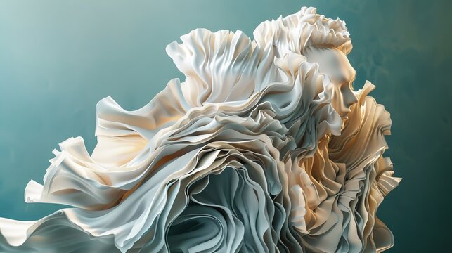An abstract 3D representation of a cascading ruffled dress  AI generated illustration