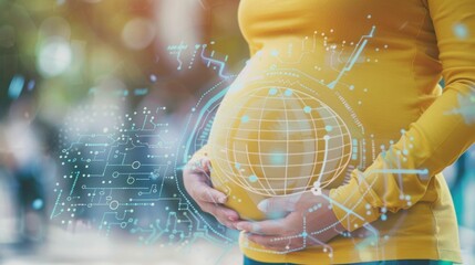 Pregnant Woman Holding Globe, Cropped