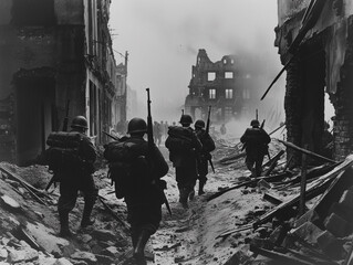 Troops Through War Ruins