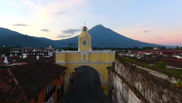 Aerial video of Santa Catalina Arch, Antigua Guatemala