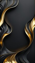 Luxury Dark Gold Background, Elegant Black Background with Gold Wavy Lines, Gold Shining Wallpaper, Presentation Background, 