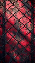 Metal Fence Against Red and Black Background. Generative AI