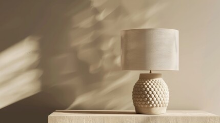 Blank mockup of a modern table lamp with a ceramic base and geometric lampshade. .