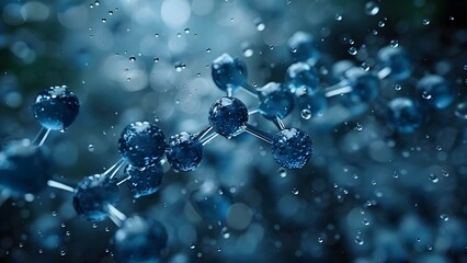 Hyaluronic Acid Molecule Structure in Blue with Water: Perfect for Cosmetic Advertising. Concept Hyaluronic Acid, Molecule Structure, Blue, Water, Cosmetic Advertising