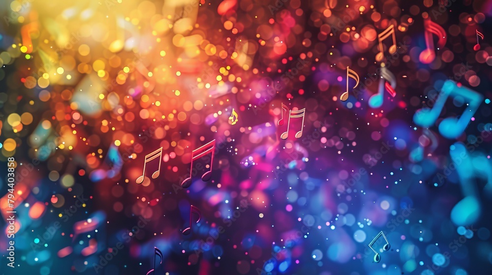Poster an abstract representation of music notes floating in a colorful space ai generated illustration