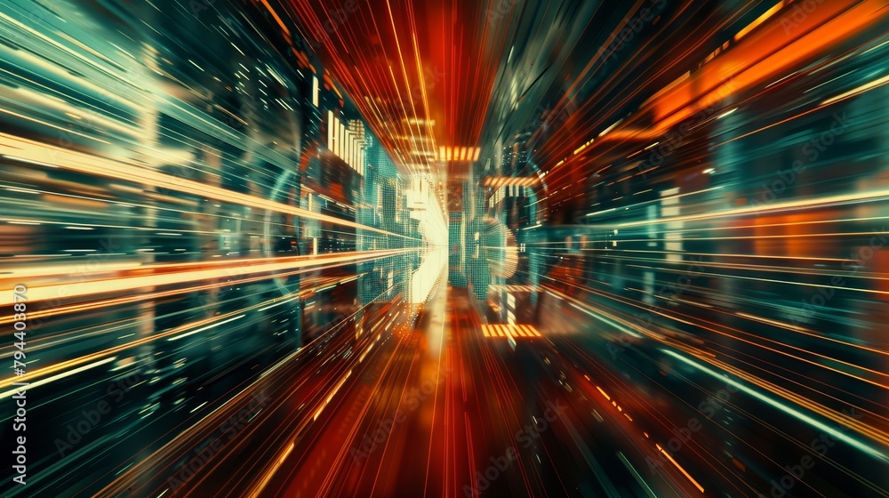 Poster an abstract representation of speed and movement in a futuristic setting ai generated illustration