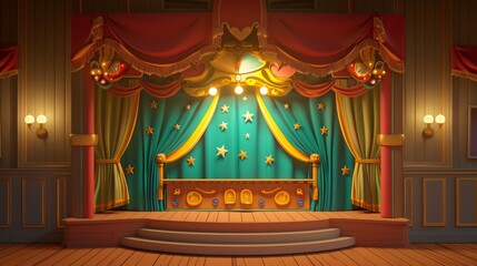 An adorable 3D illustration of a puppet show stage       AI generated illustration