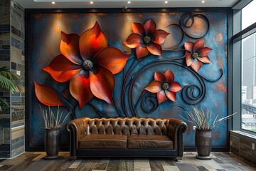 panel wall art,with flower designs, wall decoration - obrazy, fototapety, plakaty