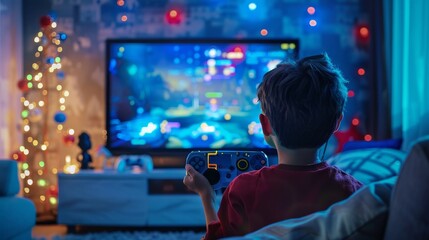 An animated character playing video games on a TV screen       AI generated illustration