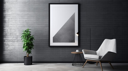A minimalist interior setting accented by a striking poster frame, adding depth to the decor.