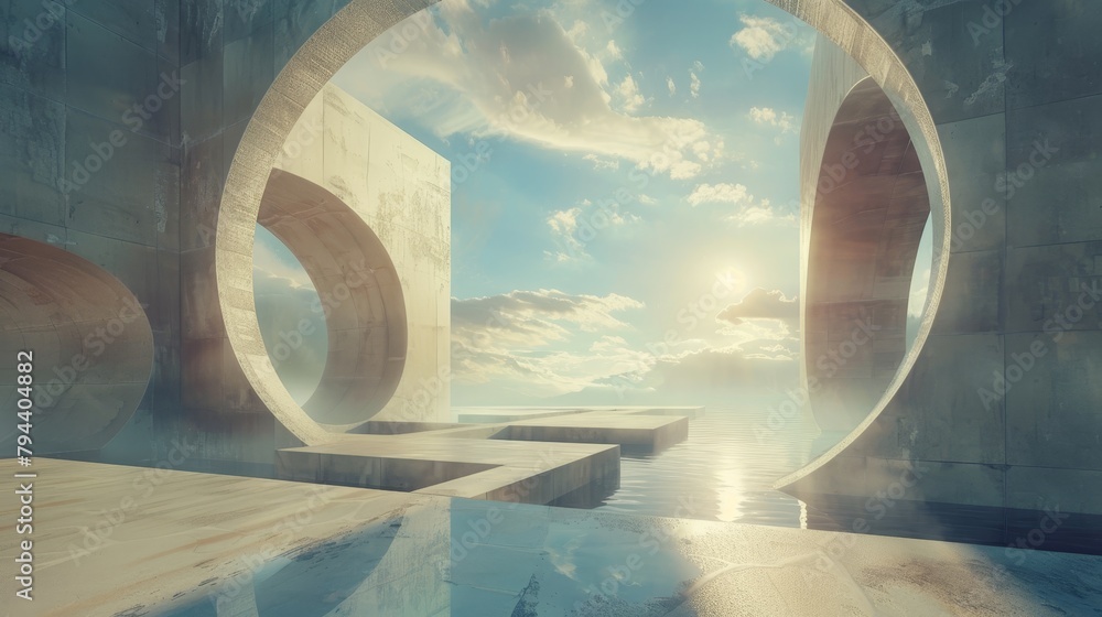 Wall mural Architectural landscape with a dreamlike quality       AI generated illustration