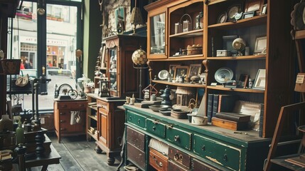 Naklejka premium Antique shops with dusty treasures AI generated illustration