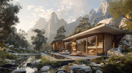 Architectural render with a touch of fantasy      AI generated illustration - obrazy, fototapety, plakaty
