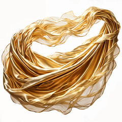 A luxurious, golden silk scarf with intricate folds and drapes, creating a sense of elegance and sophistication.