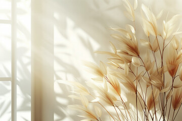 White delicate bristles plant by window against white wall natural floral 8k wallpaper background