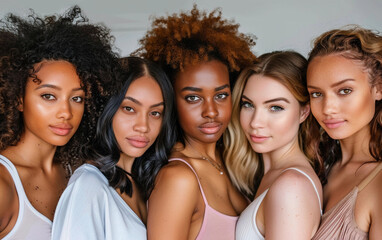 Obraz premium A group of women with different hair colors and styles are posing for a photo. Scene is one of unity and diversity, as the women come together to celebrate their differences and similarities