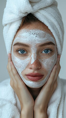close up beauty protrait of a woman doing skin care with wearing a care mask