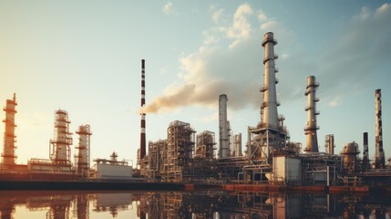 Refinery plant at sunset. Oil and gas industry. Refinery
