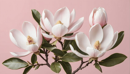 Sophisticated Charm, Magnolia Blossoms on Blush Pink Background. Minimalist Elegance.