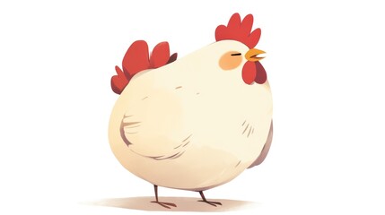Simplify the adorable chicken illustration in a cute and playful flat 2d design set against a crisp white background