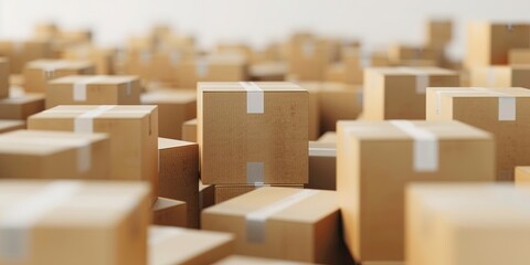 Cardboard boxes with stuff indoors, space for text. a bunch of cardboard boxes on a white background. - 794411892