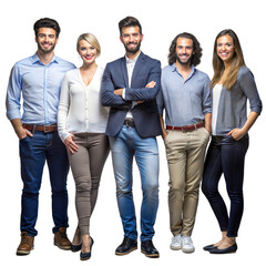 Group of five diverse young professionals standing together
