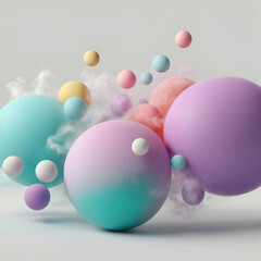 Colorful spheres background, 3d render with smoke color chalk smoke. using a pastel color palette