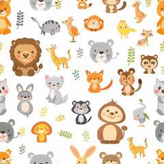 Fototapeta premium Seamless pattern of adorable baby animals cartoon