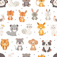 Fototapeta premium Seamless pattern of adorable baby animals cartoon