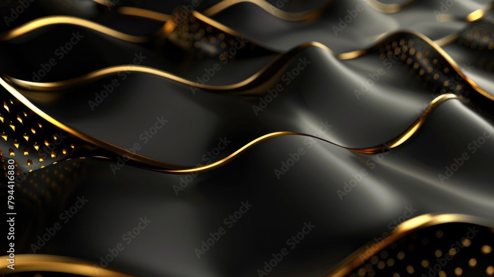Poster abstract wavy pattern with black and gold color scheme