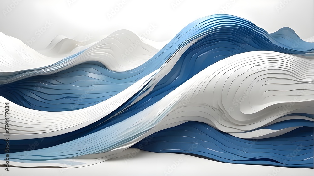 Poster white background with blue abstract wave pattern. ai-generated.