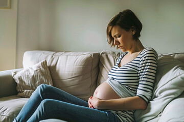 Obraz premium Pregnant Woman Feeling Uncomfortable on Couch