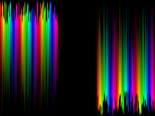 Rainbow stripes gradient with squares mosaic pattern, black background, vector graphic wallpaper or leaflet