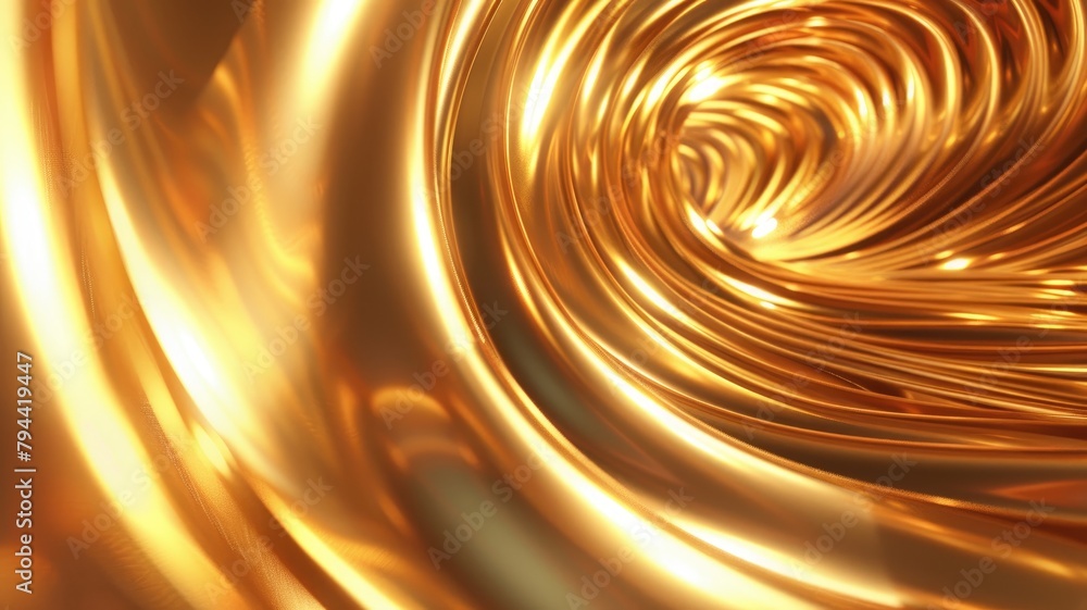 Poster abstract image of golden spirals with shiny metallic texture