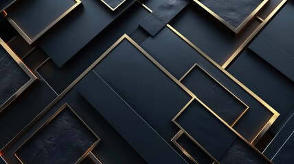 Abstract geometric background with black surfaces and gold lines - obrazy, fototapety, plakaty