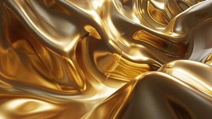 Undulating golden fabric texture with shiny metallic sheen and elegant folds - obrazy, fototapety, plakaty