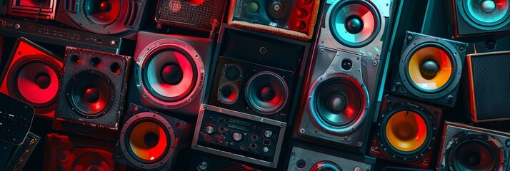 Neon Glow Retro Speakers Vintage Brick Wall Vibe