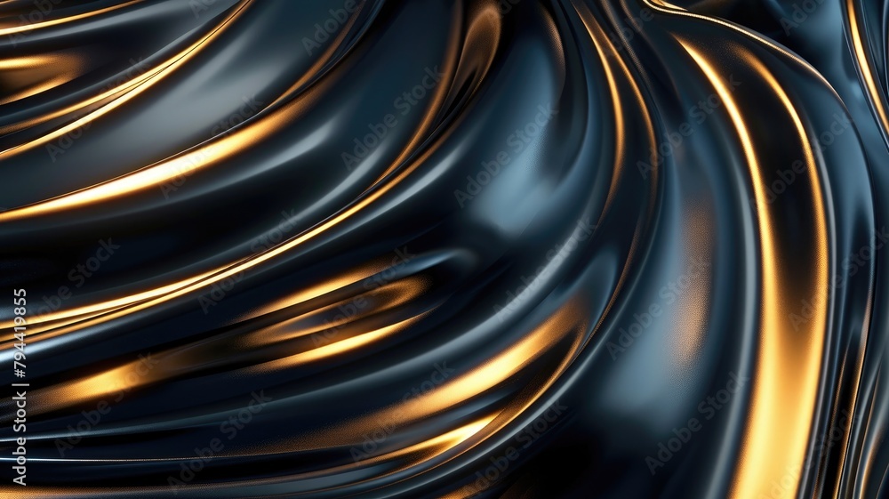 Poster abstract swirling pattern with metallic gold and black color scheme