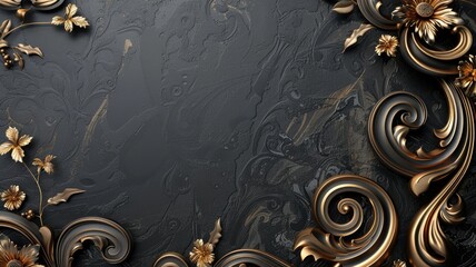 Luxurious black and gold floral pattern background with elegant swirls ornamental designs