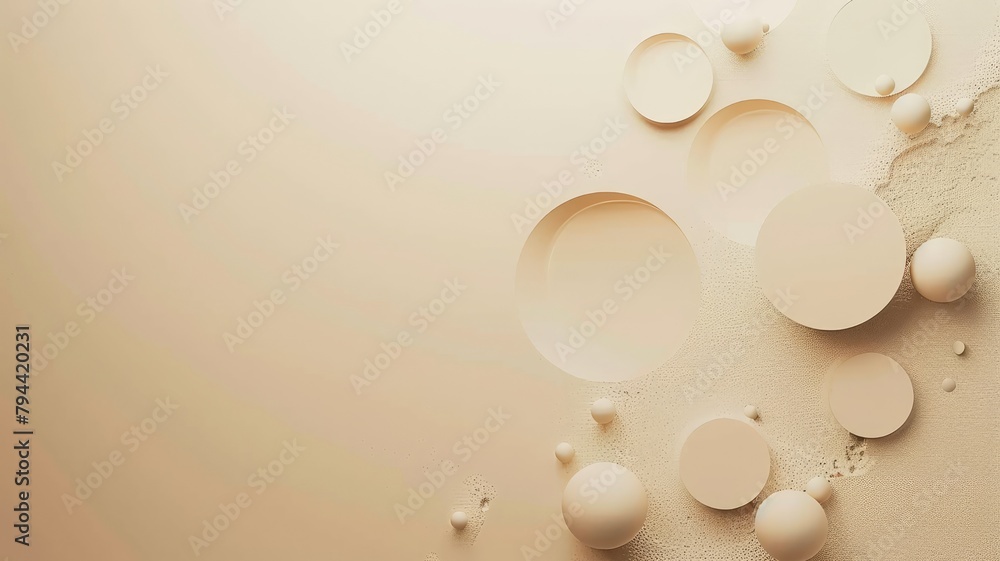 Poster abstract background with various sized circles in cream color palette
