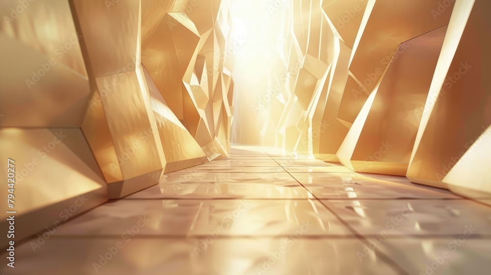 Poster abstract geometric background with perspective view inside corridor of angular shapes