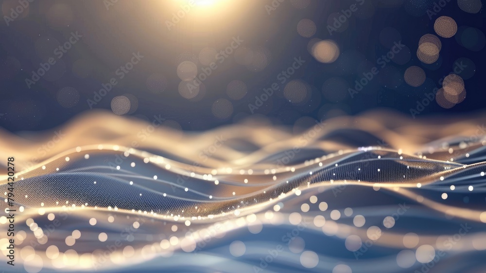 Poster abstract digital wave with particles and light effects on dark background