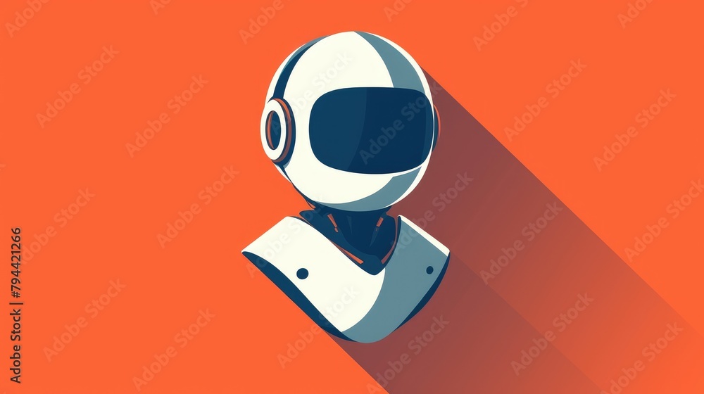 Poster elevate your design with a sleek robot icon featuring a trendy long shadow combining both flat and l