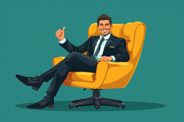 Man Sitting in Chair Giving Thumbs Up