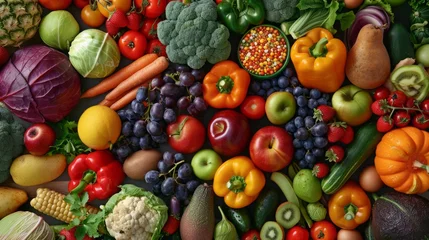 Rolgordijnen Assorted Fruits and Vegetables Display © Prostock-studio