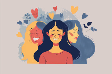 Triple Illustration of a Woman Expressing Varied Emotions