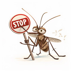 Cartoon Mosquito Holding Stop Sign
